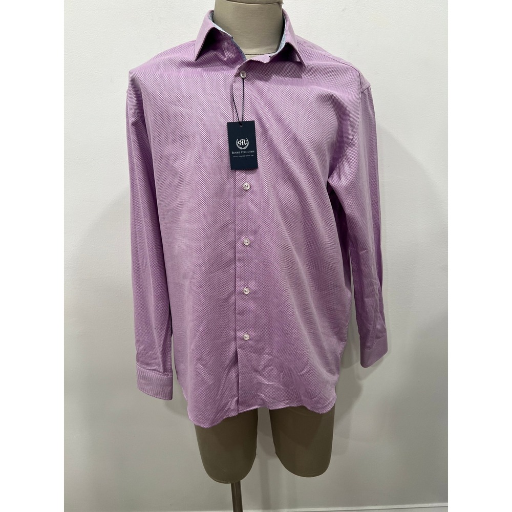 Report Collection Mens Dress Shirt Lavender Pattern Modern Fit Size 17 34-35 NWT